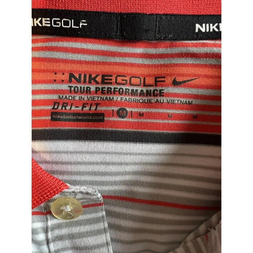 Nike Golf Polo Men's Medium Dri Fit Orange Red Short Sleeve - Picture 6 of 9